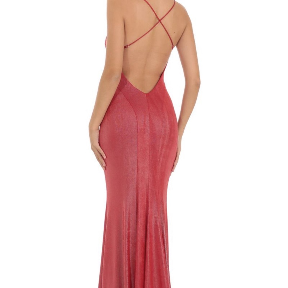 Metallic Red Open Back Maxi Dress